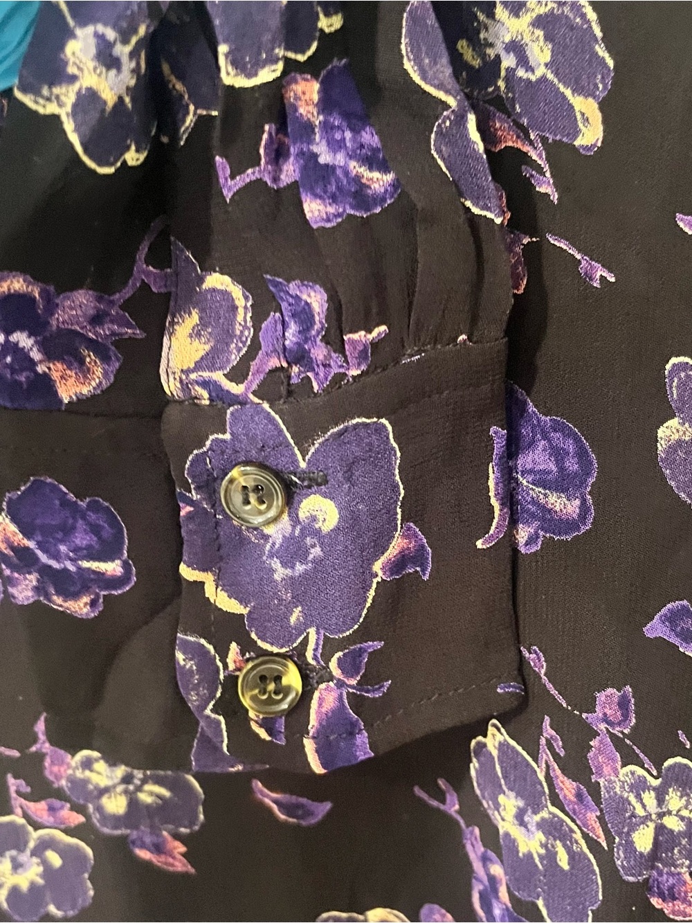 GANNI Floral Midi Dress Black Purple Long Sleeve Size 38/US size 6 - Picture 6 of 14